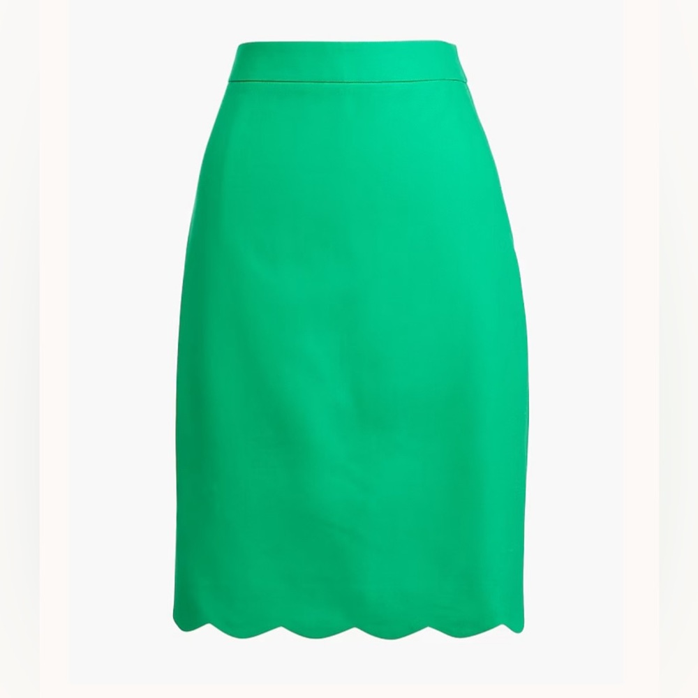 J. Crew Scalloped Hem Pencil Skirt in Emerald Green
